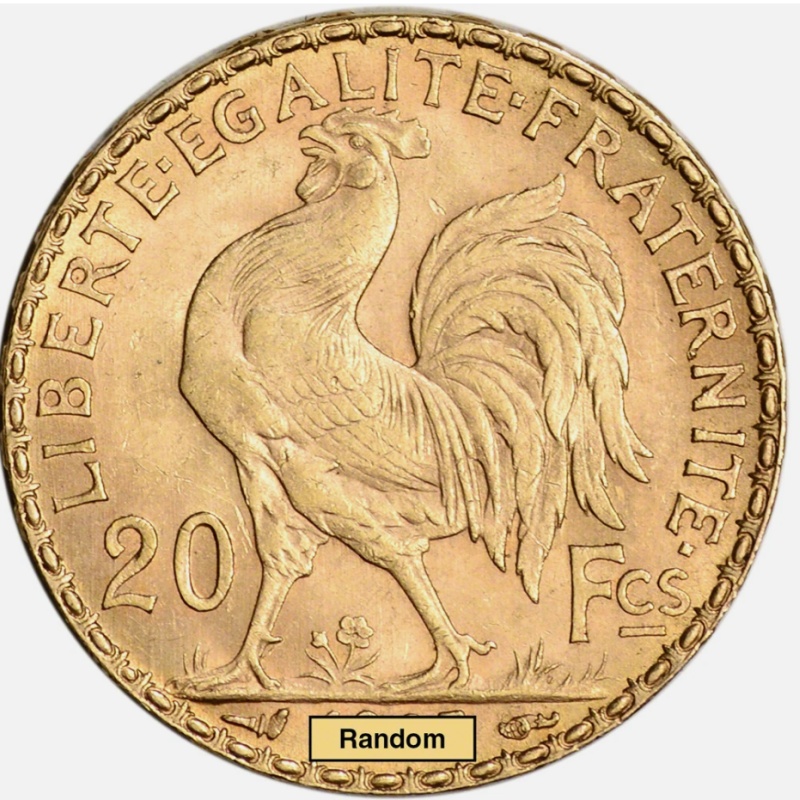 France Gold 20 Francs (.1867 oz) - Rooster - XF/AU - Random Date